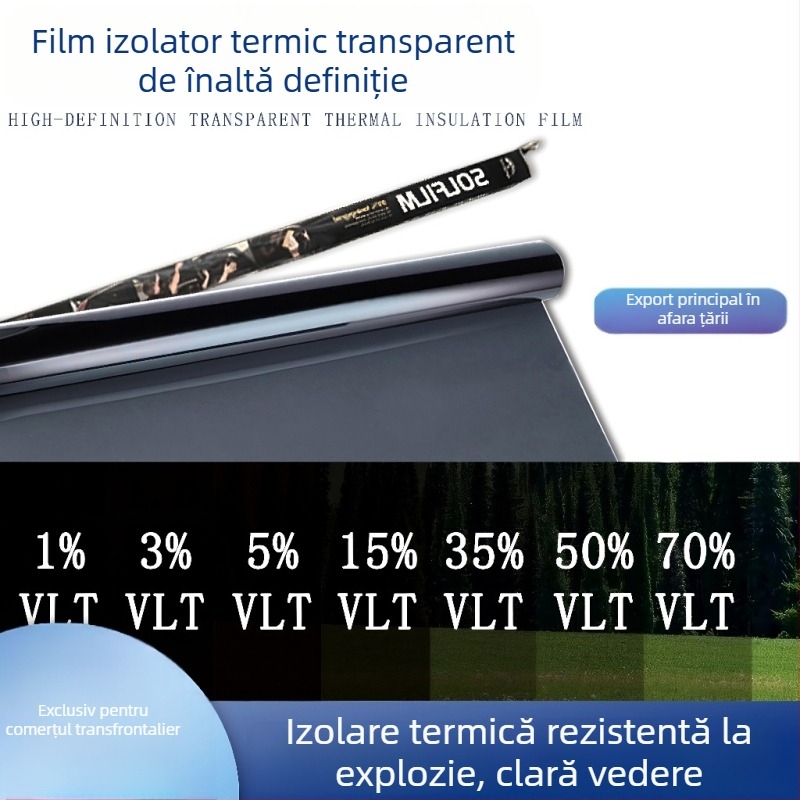 Film pentru geamuri auto, cu protecție anti-explozie și izolație termică, 1 strat, autoadeziv, pe bază PP