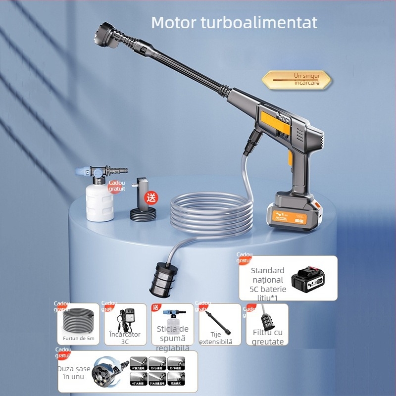 Mașină de spălat autovehicule fără fir cu jet de apă de înaltă presiune – portabil pentru uz casnic și auto, LB-902, 150W, 220V, interval presiune 2,5–25 MPa, greutate 2,25 kg