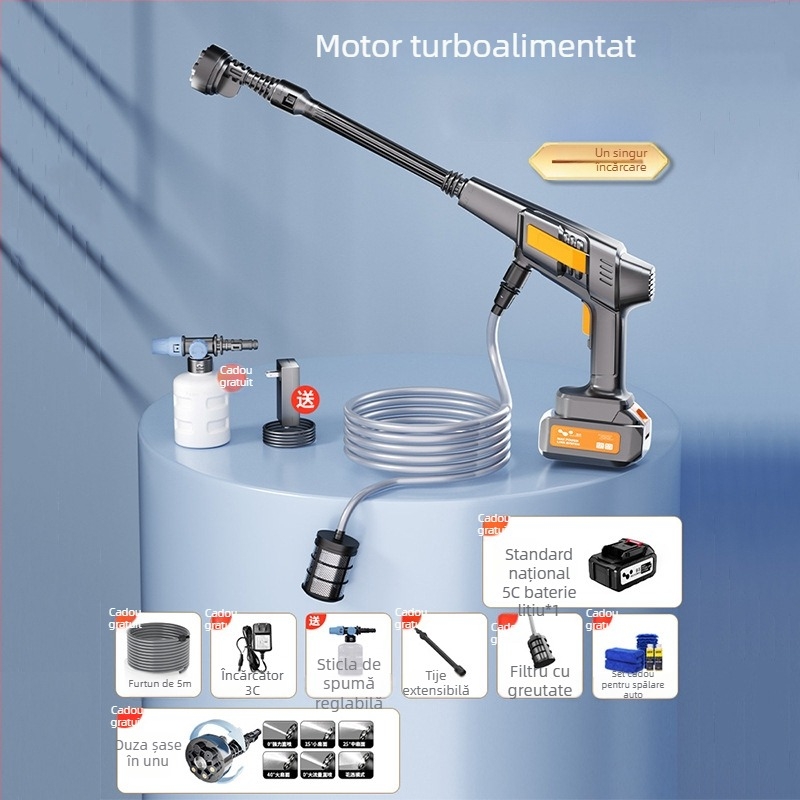 Mașină de spălat autovehicule fără fir cu jet de apă de înaltă presiune – portabil pentru uz casnic și auto, LB-902, 150W, 220V, interval presiune 2,5–25 MPa, greutate 2,25 kg