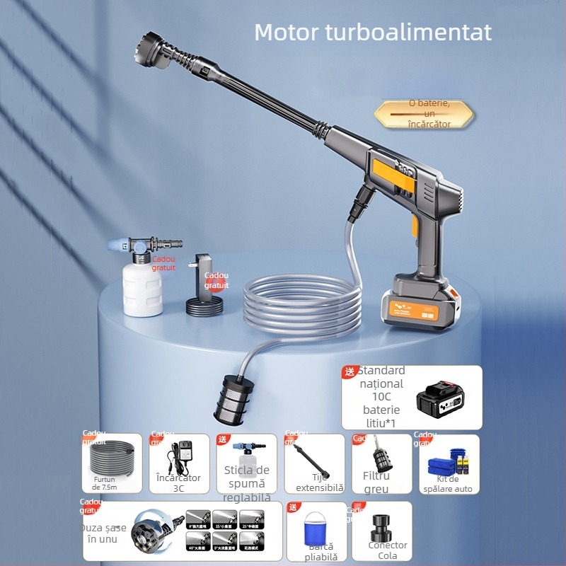 Mașină de spălat autovehicule fără fir cu jet de apă de înaltă presiune – portabil pentru uz casnic și auto, LB-902, 150W, 220V, interval presiune 2,5–25 MPa, greutate 2,25 kg