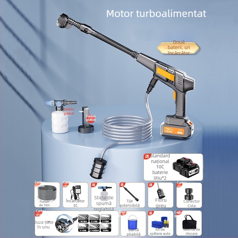 Mașină de spălat autovehicule fără fir cu jet de apă de înaltă presiune – portabil pentru uz casnic și auto, LB-902, 150W, 220V, interval presiune 2,5–25 MPa, greutate 2,25 kg