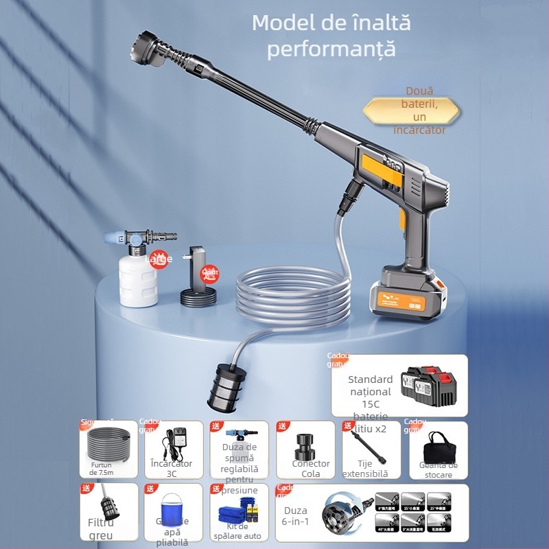 Mașină de spălat autovehicule fără fir cu jet de apă de înaltă presiune – portabil pentru uz casnic și auto, LB-902, 150W, 220V, interval presiune 2,5–25 MPa, greutate 2,25 kg