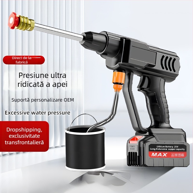 Pistol de spălat auto fără fir, portabil, 21V baterie cu litiu, pentru mașină, exterior și utilizare acasă