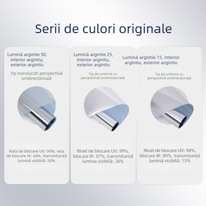 Folie PET pentru protecție solară și izolație, cu transparență înaltă, autoadezivă, folie reflectivă pentru ferestre, design monocrom pentru living și balcon