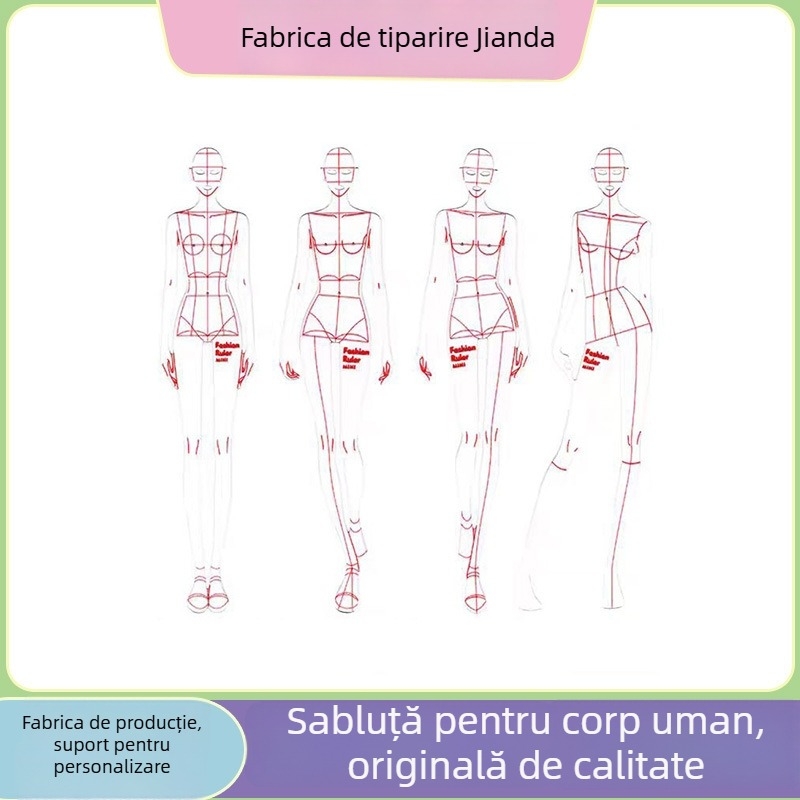 Riglă-model din PVC pentru desen de modă — Șablon cu figură umanoidă pentru design vestimentar, instrument personalizabil pentru schițe de păpuși