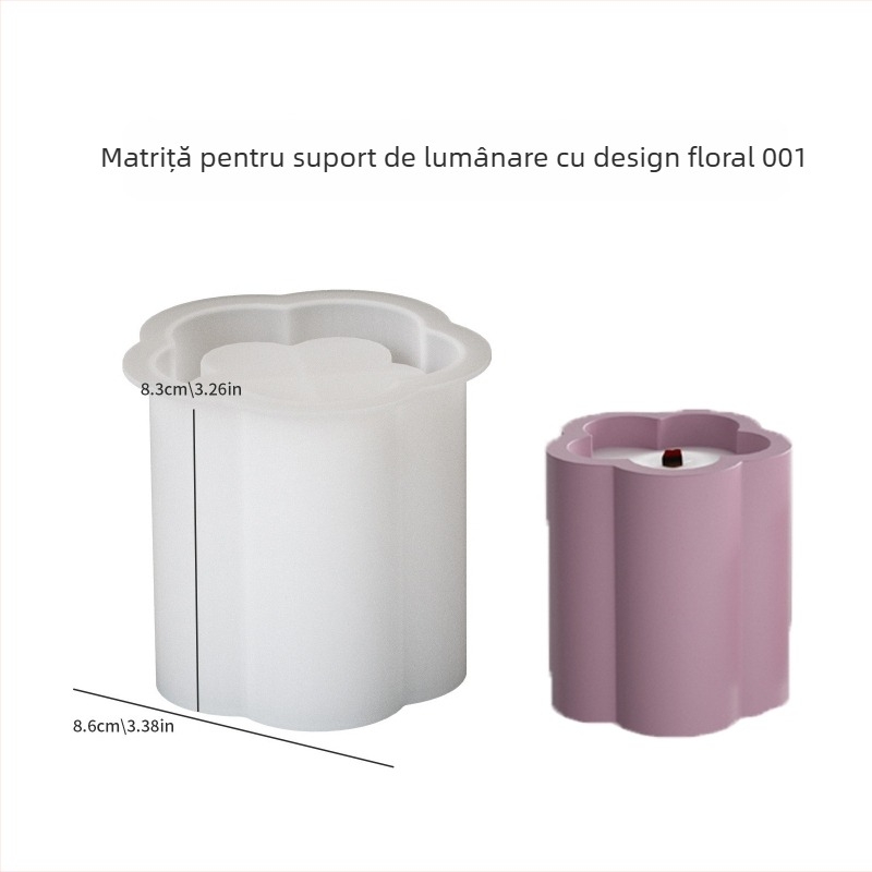 Formă din silicon pentru rășină și ipsos – design cilindric cu model floral pentru cupe de lumânare