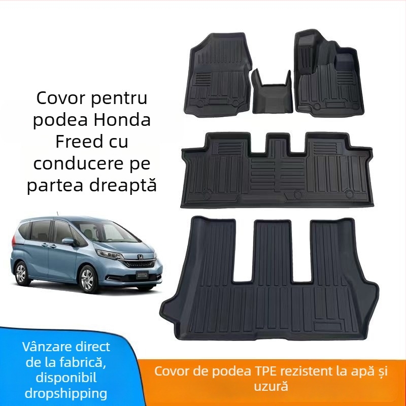 Covorașe din cauciuc pentru podea și portbagaj Honda Freed (versiune HK RHD), impermeabile, rezistente la abraziune, 20 mm grosime, 4 kg