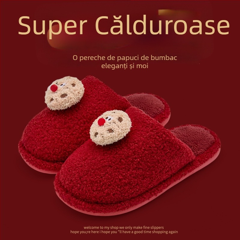 Papuci de casă cu partea superioară denim, talpă PVC, călduroase, design Toe Cap