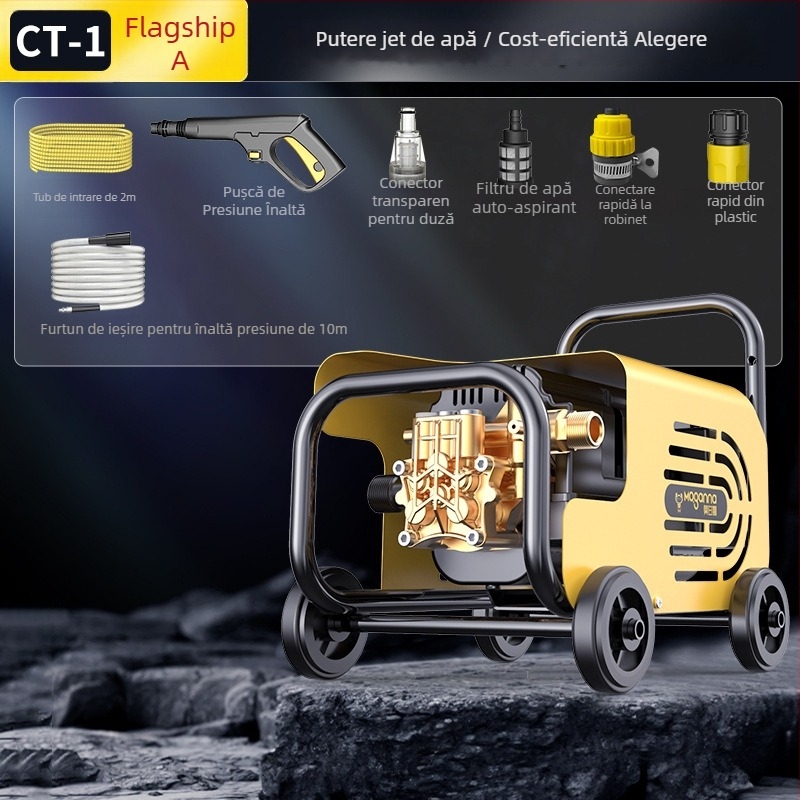 Mașină de spălat auto cu înaltă presiune pentru uz casnic, 220V, 1600W, furtun 10–25 m, greutate 5 kg, presiune 2.5–25 MPa