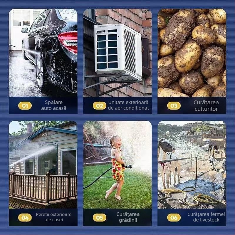 Mașină de spălat autoturisme, 1300 W, 220 V, model Q4, interval presiune 2,5–25 MPa, furtun de înaltă presiune 5 m, furtun de alimentare cu apă 7 m