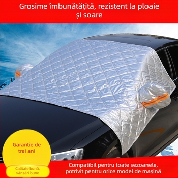 Acoperire universală a parbrizului frontal pentru protecție împotriva zăpezii și înghețului – cu clips magnetice, film de aluminiu în mai multe straturi (unu, dublu sau triplu) cu trei ferestre, material Oxford quilt, stil minimalist