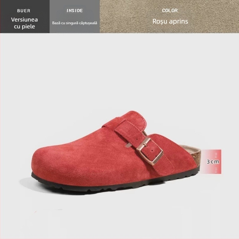 Papuci din piele de vacă cu capac la deget, căptușeală din fibre super, talpă din cauciuc natural, vară 2024