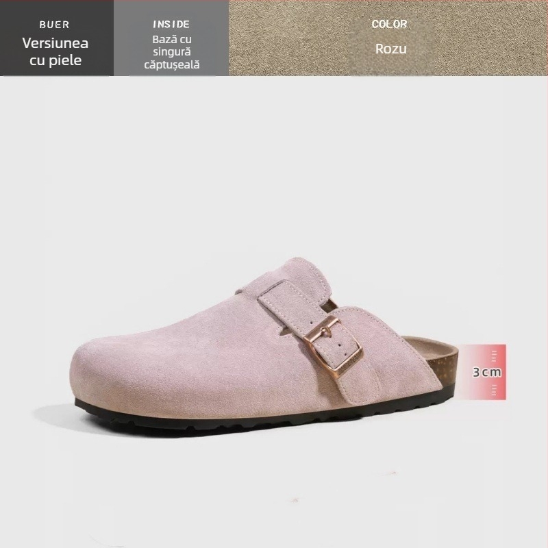 Papuci din piele de vacă cu capac la deget, căptușeală din fibre super, talpă din cauciuc natural, vară 2024