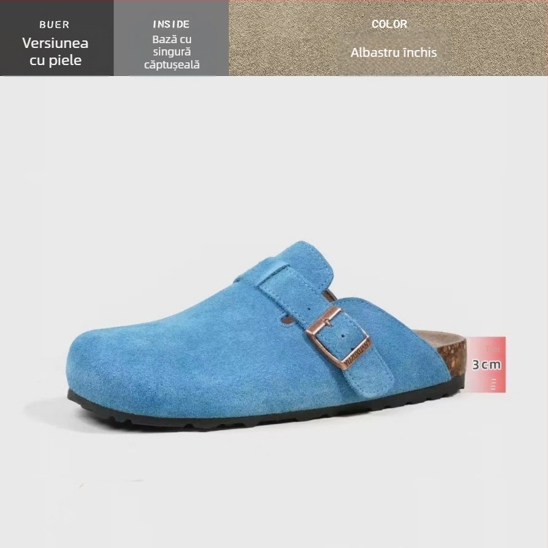 Papuci din piele de vacă cu capac la deget, căptușeală din fibre super, talpă din cauciuc natural, vară 2024