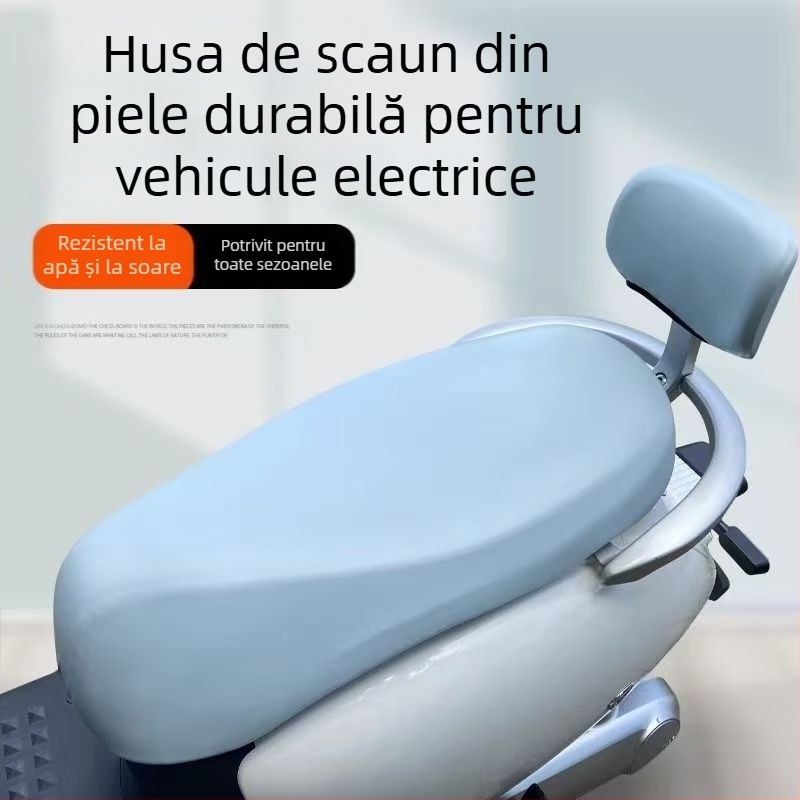 Husă pentru șezut din PU pentru vehicule electrice și motociclete, impermeabilă, cu protecție UV și izolație termică, universală pentru toate anotimpurile, cu imprimare logo