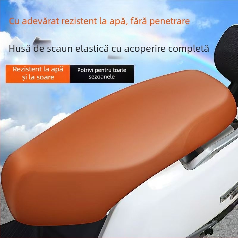 Husă pentru șezut din PU pentru vehicule electrice și motociclete, impermeabilă, cu protecție UV și izolație termică, universală pentru toate anotimpurile, cu imprimare logo
