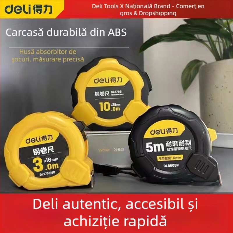 Bandă metrică DL9003 de la Deli — corp ABS, înaltă precizie, utilizare generală, gamă de măsură 2 m