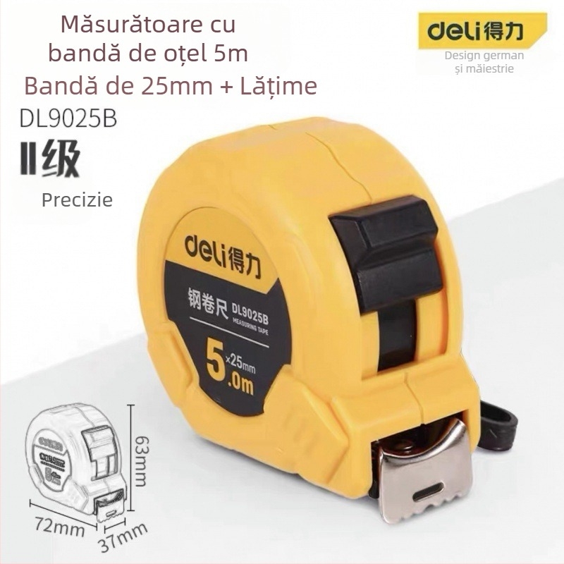 Bandă metrică DL9003 de la Deli — corp ABS, înaltă precizie, utilizare generală, gamă de măsură 2 m