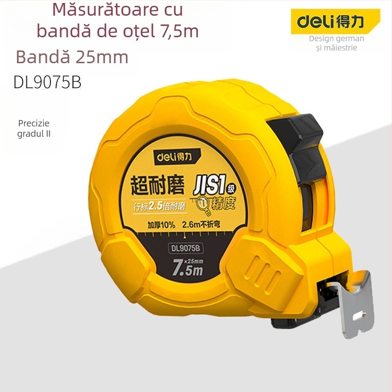 Bandă metrică DL9003 de la Deli — corp ABS, înaltă precizie, utilizare generală, gamă de măsură 2 m