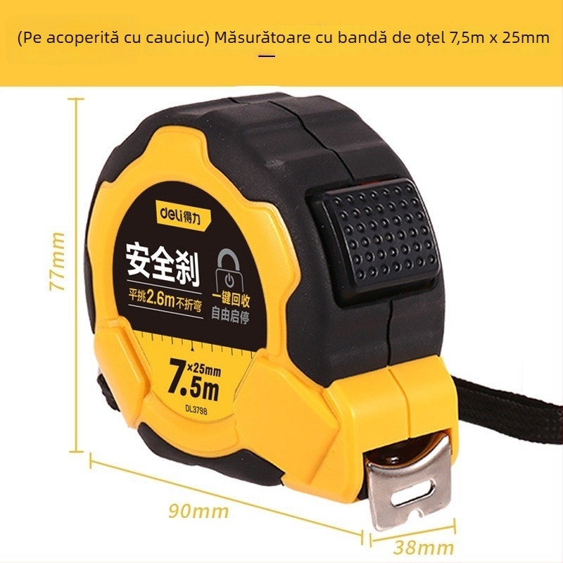 Bandă metrică DL9003 de la Deli — corp ABS, înaltă precizie, utilizare generală, gamă de măsură 2 m