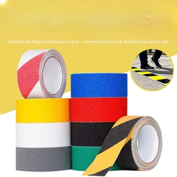 Bandă antiderapantă mată cu bază PVC, autoadezivă, adeziv pe bază de cauciuc, grosime 1 mm, rezistență la temperaturi -40 până la 100°C (scurtă durată) / -20 până la 60°C (lungă durată)
