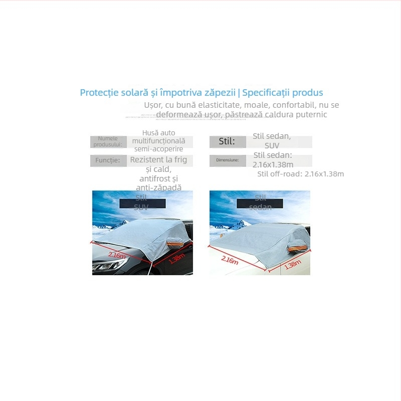 Protecție universală pentru parbrizul auto împotriva zăpezii, din PEVA bumbac; fără personalizare; compatibilă cu toate modelele; greutate 0,45–1,1 kg; potrivită pentru hatchback, sedan și SUV off-road