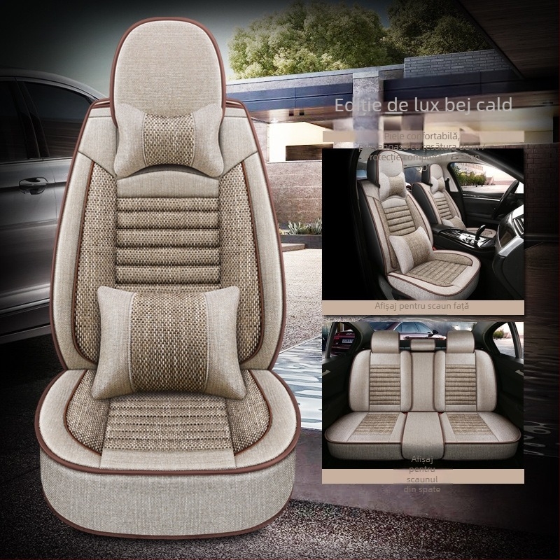 Oasis pernă pentru scaun auto cu cinci locuri, husă universală pentru toate anotimpurile, exterior din in, umplutură din bumbac