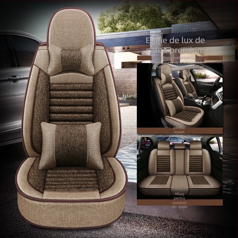 Oasis pernă pentru scaun auto cu cinci locuri, husă universală pentru toate anotimpurile, exterior din in, umplutură din bumbac