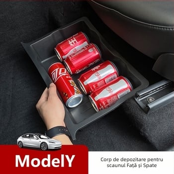 Cutie de depozitare sub scaun pentru Tesla Model Y — piele, utilizare sub scaun, procesare personalizată, imprimare logo