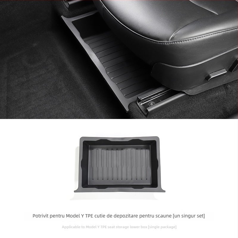 Cutie de depozitare sub scaun pentru Tesla Model Y — piele, utilizare sub scaun, procesare personalizată, imprimare logo