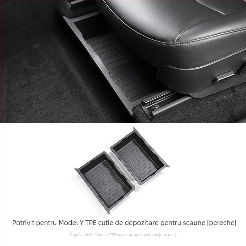 Cutie de depozitare sub scaun pentru Tesla Model Y — piele, utilizare sub scaun, procesare personalizată, imprimare logo