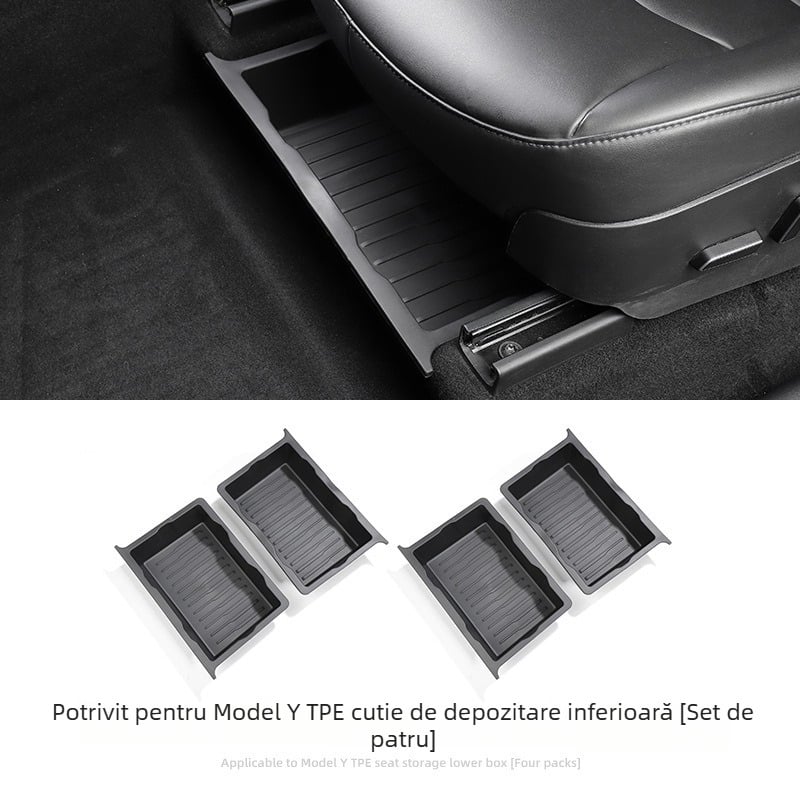 Cutie de depozitare sub scaun pentru Tesla Model Y — piele, utilizare sub scaun, procesare personalizată, imprimare logo