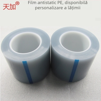Film protector PET transparent pentru suprafețe din plastic, anti-static, protecție împotriva prafului și zgârieturilor; grosime 40–50 mm, 95% transparență, bază PE