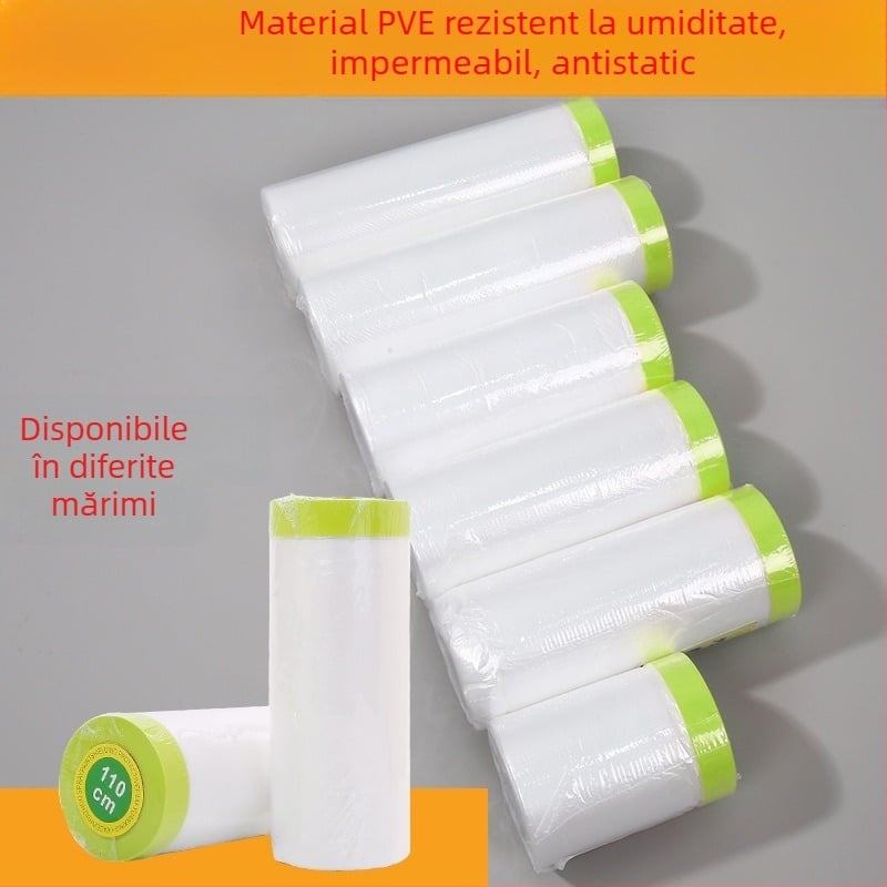 Folie de mască transparentă din PE cu aderență ridicată pentru vopsire și decorare — 1 mm grosime, folie de protecție pentru mobilier, pereți, plăci și sticlă (cu bandă sau fără bandă)