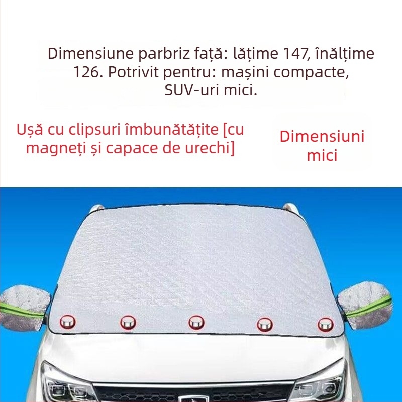 Protecție pentru zăpadă și soare a parbrizului auto, atașare magnetică, husă semi-întărită, material din lână de bumbac, potrivire universală, fără personalizare