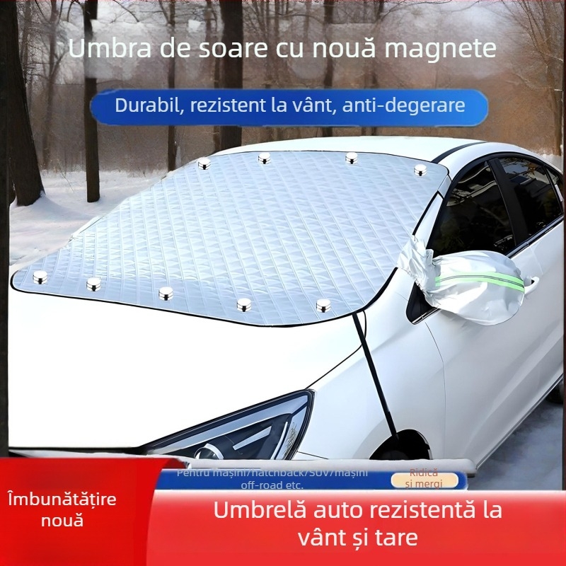Protecție pentru zăpadă și soare a parbrizului auto, atașare magnetică, husă semi-întărită, material din lână de bumbac, potrivire universală, fără personalizare
