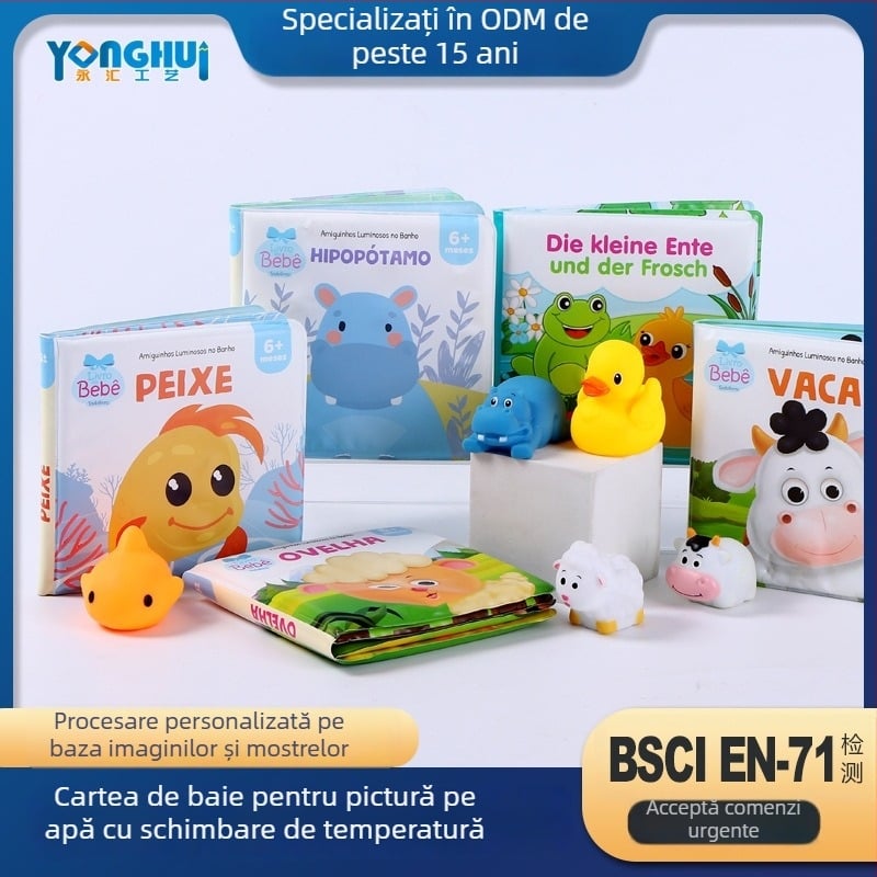 Carte de baie EVA pentru bebeluși - rezistentă la rupere, plutitoare, cu pulverizare de apă, pictură cu apă și schimbare de temperatură, pentru sugari 0–3 ani