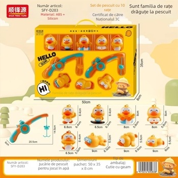 Set de pescuit pentru baie cu rațe, 10 piese, două undițe, pentru copii 3–6 ani, cutie cu fereastră