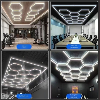 Lumina LED hexagonală Huitong Q16 pentru spălătorii auto și ateliere, IP44 impermeabil, 120 lm/W, 220V, Carcasă PC