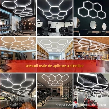 Lumina LED hexagonală Huitong Q16 pentru spălătorii auto și ateliere, IP44 impermeabil, 120 lm/W, 220V, Carcasă PC