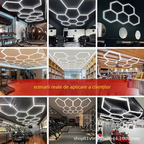 Lumina LED hexagonală Huitong Q16 pentru spălătorii auto și ateliere, IP44 impermeabil, 120 lm/W, 220V, Carcasă PC