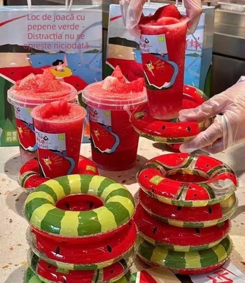 Inel de înot gonflabil în formă de pepene, PVC, brand Autonomy, jucărie interactivă pentru dezvoltarea prinderii și comunicării părinte-copil, pentru copii 4–6 ani