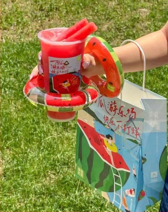 Inel de înot gonflabil în formă de pepene, PVC, brand Autonomy, jucărie interactivă pentru dezvoltarea prinderii și comunicării părinte-copil, pentru copii 4–6 ani