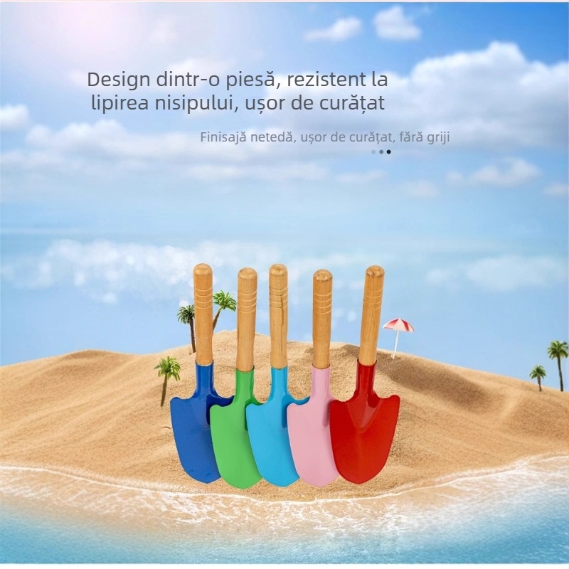 Lopată pentru copii din fier cu mâner din lemn – unealtă de grădină pentru flori și plajă, include lopată cu vârf ascuțit și lopată plată, potrivită pentru 7–14 ani