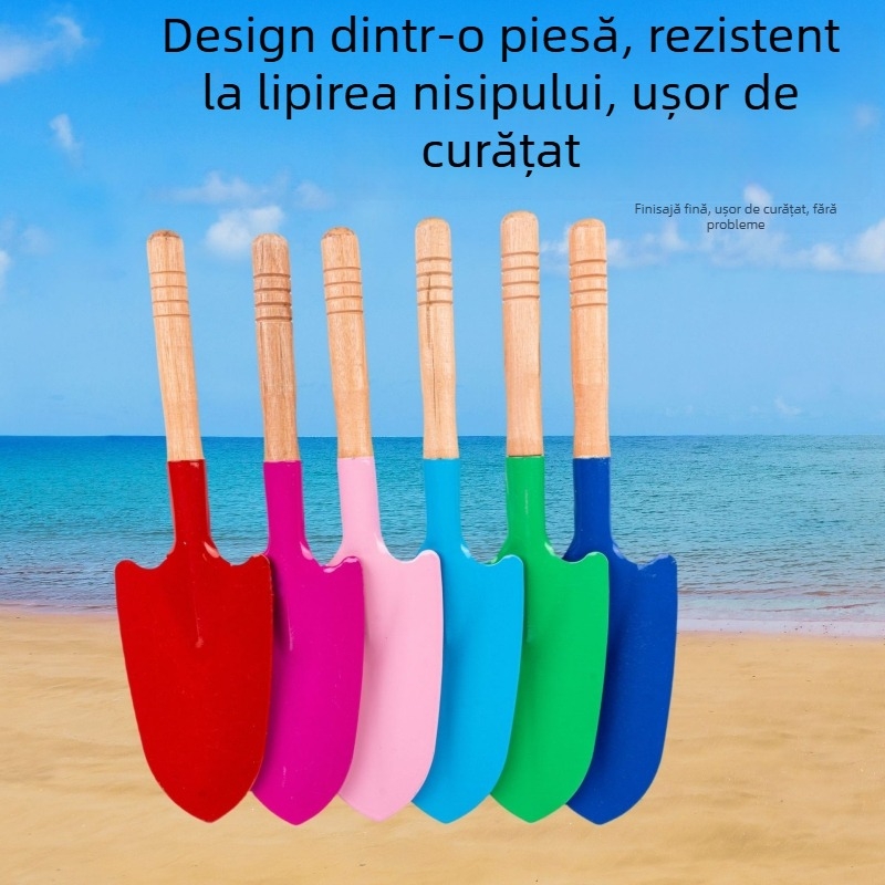 Lopată pentru copii din fier cu mâner din lemn – unealtă de grădină pentru flori și plajă, include lopată cu vârf ascuțit și lopată plată, potrivită pentru 7–14 ani