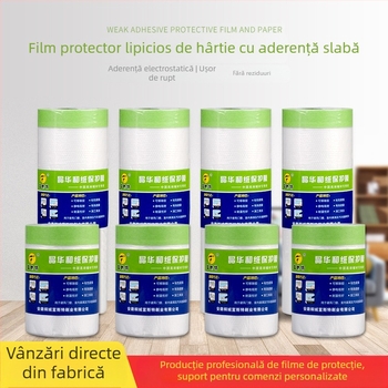 Film de mască pe bază de hârtie cu aderență scăzută pentru vopsire cu spray – grosime 0,6 μm; hârtie + film PE; adeziv Jinghua; transparență înaltă; potrivit pentru pereți artiști și protecția mobilierului