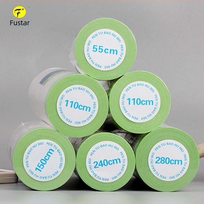 Film de mască pe bază de hârtie cu aderență scăzută pentru vopsire cu spray – grosime 0,6 μm; hârtie + film PE; adeziv Jinghua; transparență înaltă; potrivit pentru pereți artiști și protecția mobilierului