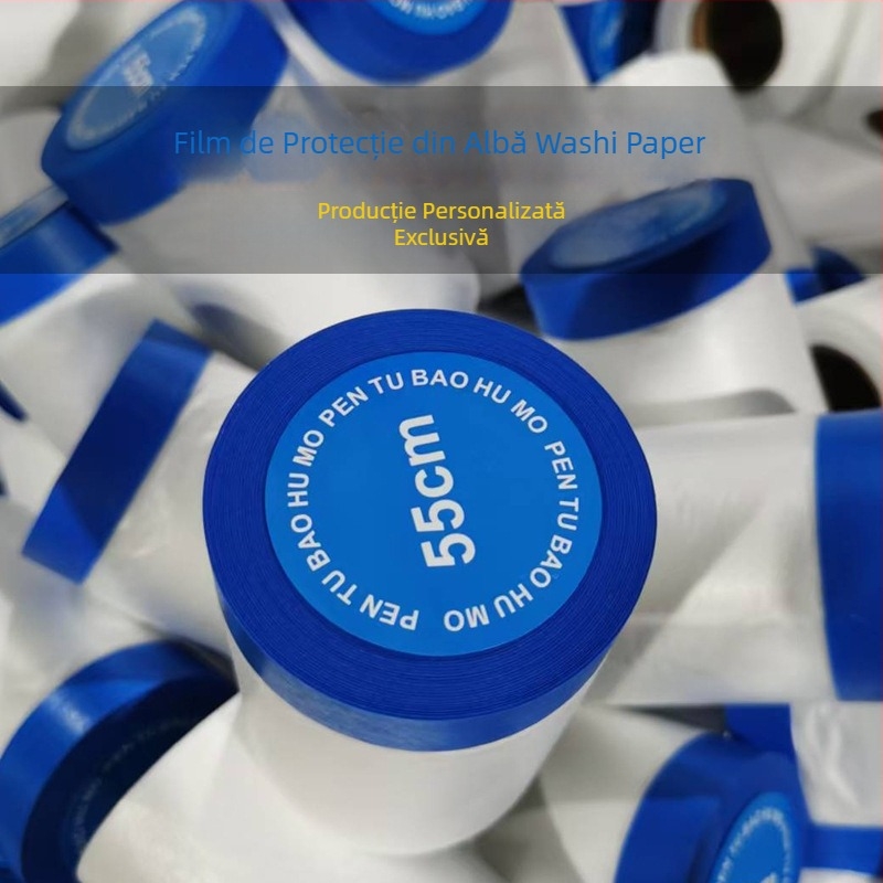 Film de mască pentru vopsire din hârtie japoneză UV‑rezistentă, bază PE, grosime 0,7 mm, miez din tub de carton, potrivit pentru decor interior/exterior și mascarea vopselei auto