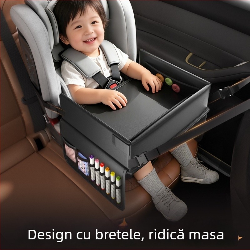 Masă de luat masa auto pentru scaunul copiilor — din piele, pliabilă, impermeabilă, personalizabilă, depozitare multifuncțională