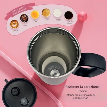 Ceainic termoizolat cu mâner, interior din oțel inoxidabil 304, exterior din 201, izolație în vid 6–12 ore, separare ceai-apă, include pai